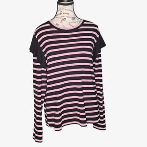 Who What Wear Black & Pink Striped Ruffle Sleeve Casual Blouse | Size XXL |